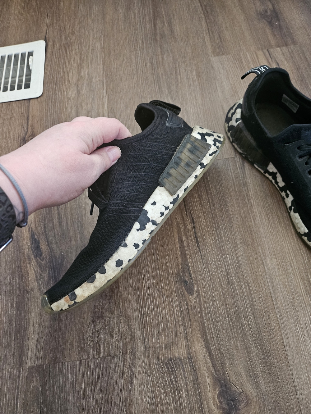 Adidas Black Knit Sneaker with Black-and-White Patterned Midsole